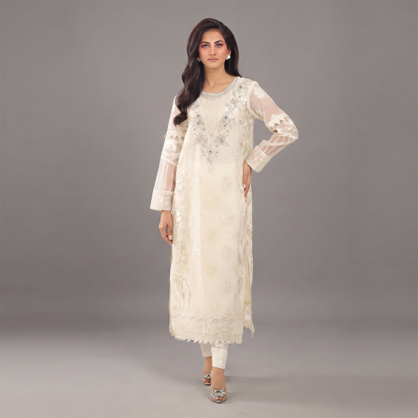 Ivory3-Piece Suit with Embroidered Organza