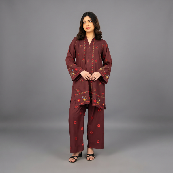 Burgundy Bloom Embroidered Co-Ord Set