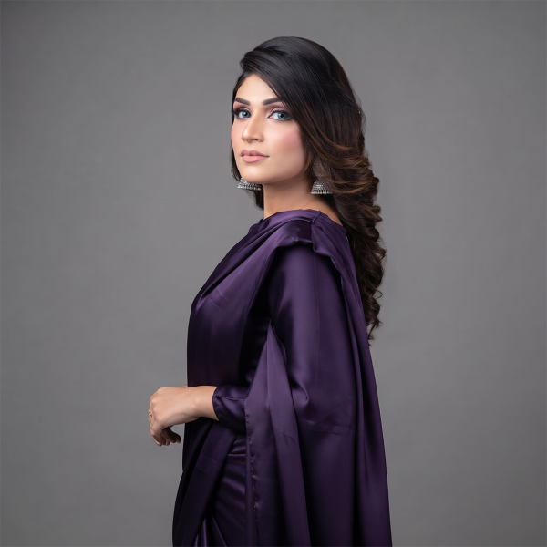 Royal Plum Luxe Satin Saree