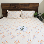 Peach Blossom Floral Cotton Double Bedsheet With Pillow Set