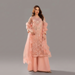 Blush Serenity Ruffled Organza Formal Suit with Intricate Embroidery