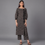 Women’s Black and White All-Over Printed Kurta Set with Straight Pants
