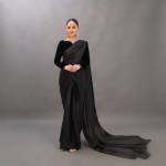 Elegant Black Velvet and Satin Saree