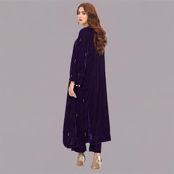 Majestic Grape Purple Velvet Tunic with Ornate Coin & Leaf Embellishments