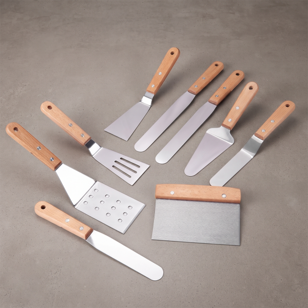 Cross-border stainless steel kitchenware beech handle fried fish spatula multi-functional cooking tools baking spatula barbecue cooking spatula