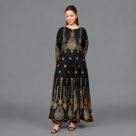 Black & Gold Printed Flared Maxi Dress