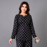 Title: Black Floral Printed  Suit