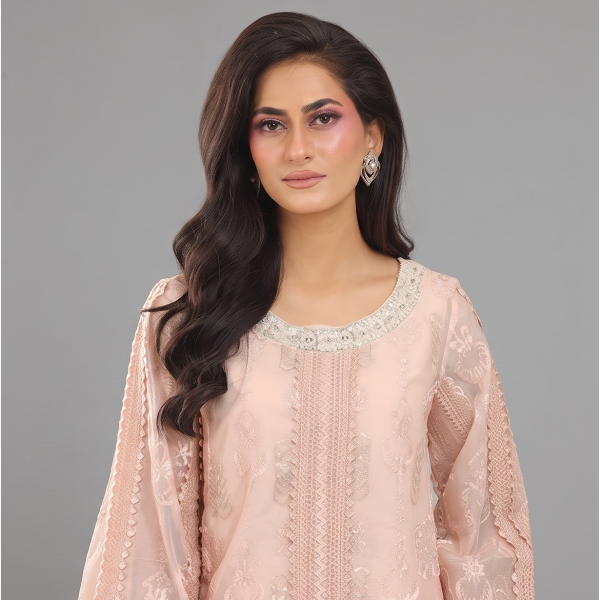 Peach Embroidered Chiffon Suit