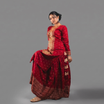 Regal Maroon-Red Foil Printed Kurta with Flared Sharara Pants Set