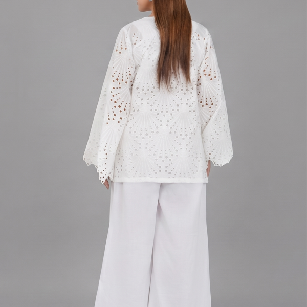 Elegant White Scalloped Eyelet Co-ord Set