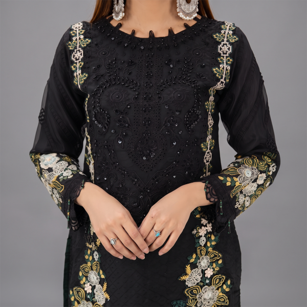 Black Embroidered Kurti with Matching Trousers