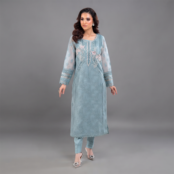 Powder Blue Floral Embroidered Luxury