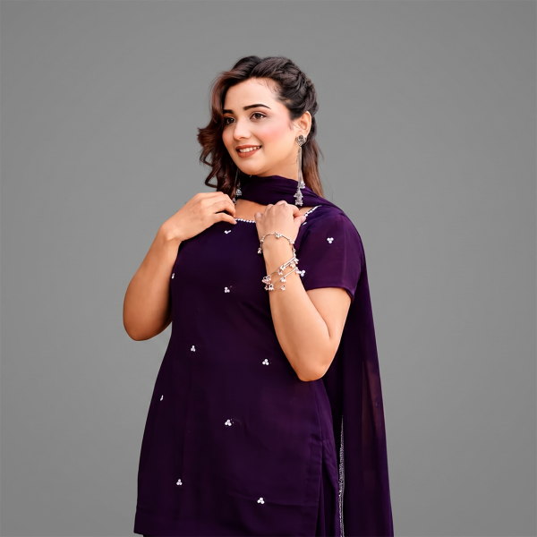 Dark Purple Embroidered Casual Suit