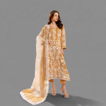 Mustard Embroidered 3-Piece Festive Suit