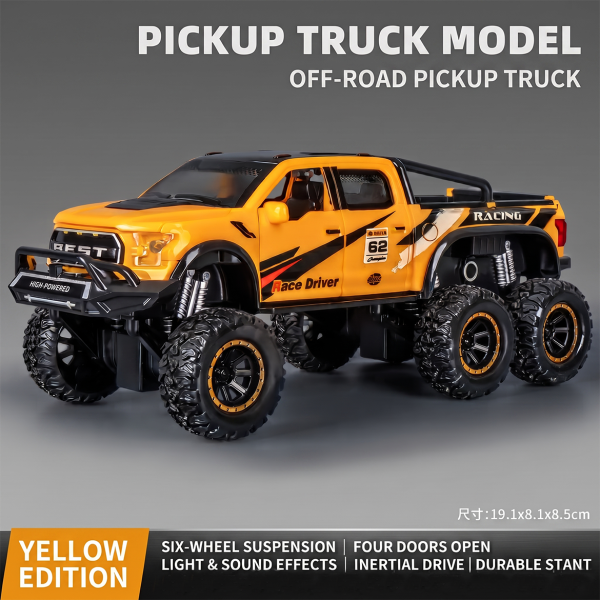 Boy's Toy Artificial Inertia Pickup Truck Light and Sound Effects Four-Door Six-Wheel Off-Road Vehicle Children's Car Toy