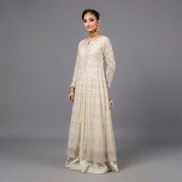 Ivory Embroidered Front-Open Maxi Suit