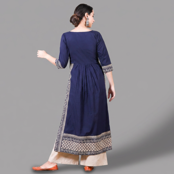 Regal Indigo Blue Gathered Anarkali Kurta with Traditional Border