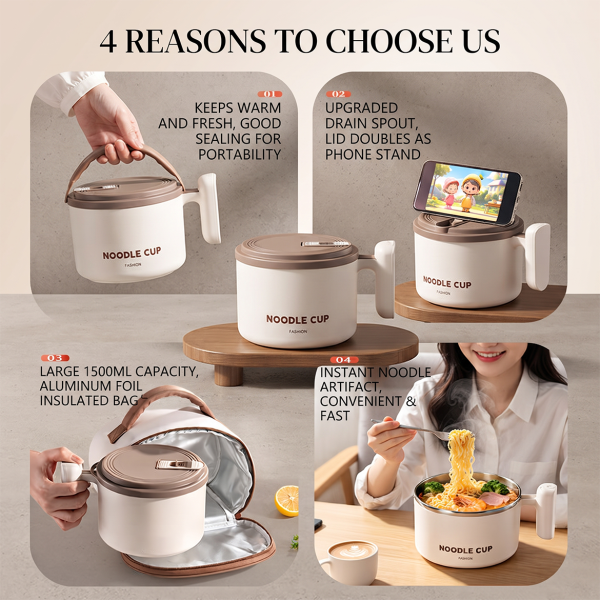 Stainless Steel Instant Noodle Bowl with Lid for Dormitory Use, Personal Use for Students, Large Capacity Insulated Lunch Box for Office Workers and Cafeteria Use