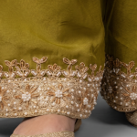 Olive Green Embellished Kurta with Matching Wide-Leg Trousers