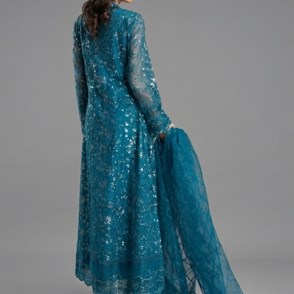 Blue Embellished A-Line Kurta