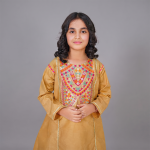 Mustard Gold Multicolor Embroidered Girls’ Suit