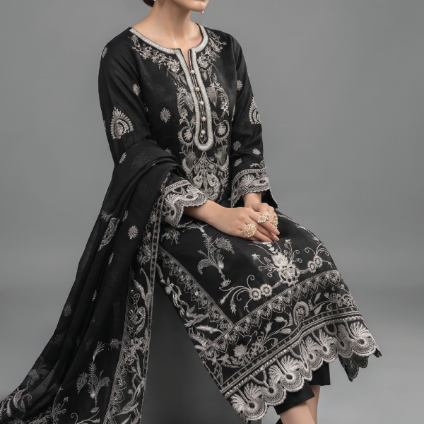 Midnight Noir Embroidered Luxury Lawn Suit