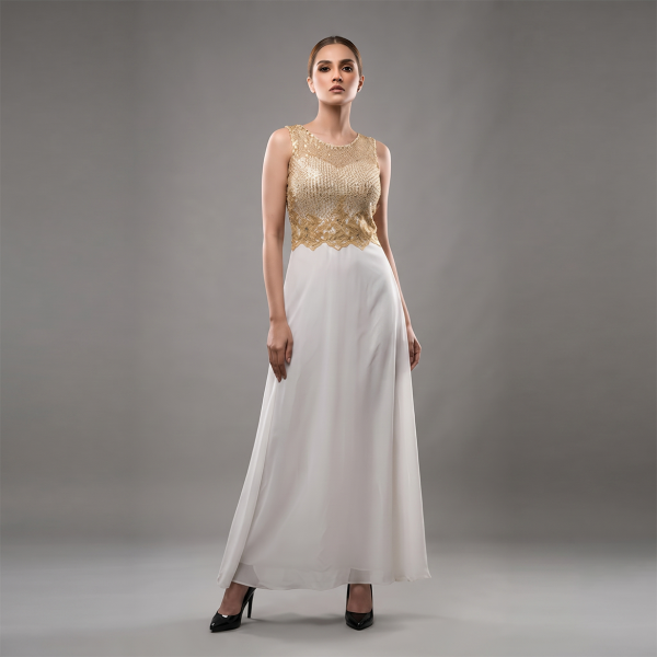 Ivory Gold Elegance Embellished Maxi Suit