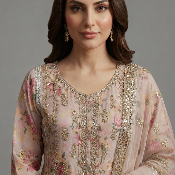 Blush Floral Embroidered Three-Piece Suit