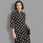 Black and White Paisley Printed Kurta with Matching Trousers Set