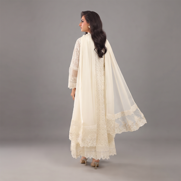 Ivory Chikankari Anarkali Suit with Embroidered