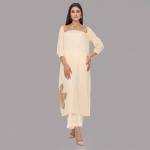 Charcoal Slate Straight-Cut Kurta with Intricate Ivory Floral Border