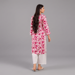 Magenta Pink Floral Printed Kurta with Solid White Wide-Leg Palazzo Pants Set