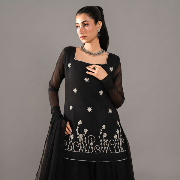 Midnight Blossom Embroidered Sharara Suit