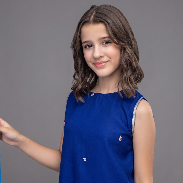Royal Sapphire Embellished Girls' Kurta & Palazzo