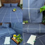 Classic Navy Cotton Double Bedsheet With Pillow