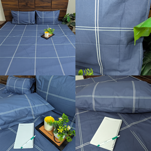Classic Navy Cotton Double Bedsheet With Pillow
