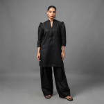 Minimalist Black Puff-Sleeve Tunic Set