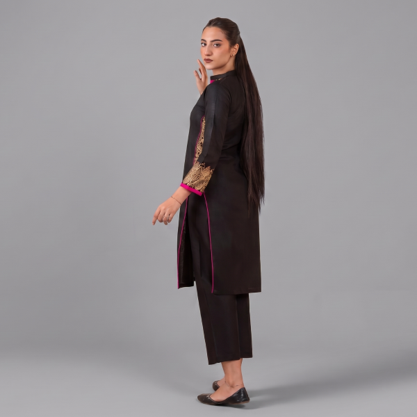 Black 2-Piece Co-ord Set with Gold Foil Embroidery