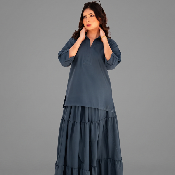 Steel Blue Tiered Co-Ord Set