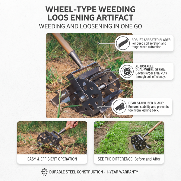 New Wheeled Weeding Tool Multifunctional Hand Push Soil Loosening Hoe Micro Tiller Soil Loosening Weeding Tool Thickened Manual