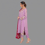 Embroidered Silk Suit with Contrast Organza Dupatta
