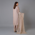 Elegant Metallic Embroidered Three-Piece Ensemble