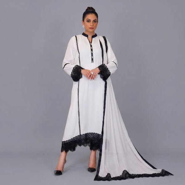 Chic Ivory & Black Lace Ensemble