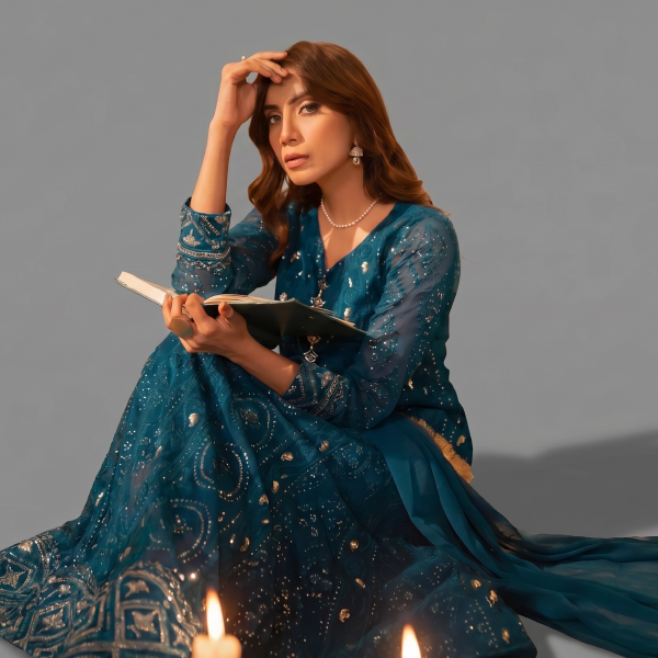 Embellished Teal Kalidaar Anarkali Set