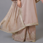 Elegant Metallic Embroidered Three-Piece Ensemble