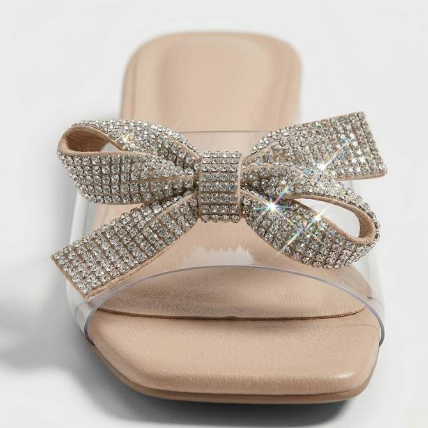 Sparkling Bow Accent Transparent Flat Sandals