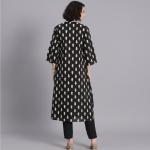 Black and White Paisley Printed Kurta with Matching Trousers Set