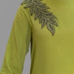 Lime Zest Asymmetric Tunic and Bell-Bottom Set with Black Vine Embroidery