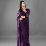 Royal Plum Starlight Chiffon Saree