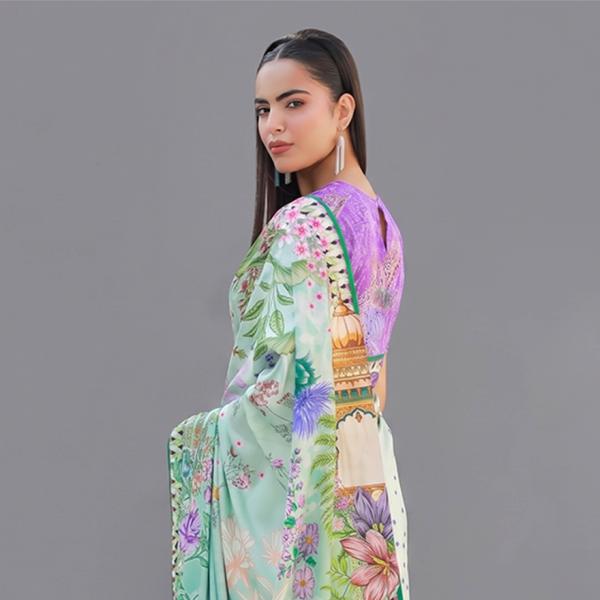 Botanical Meadow Silk Saree Set